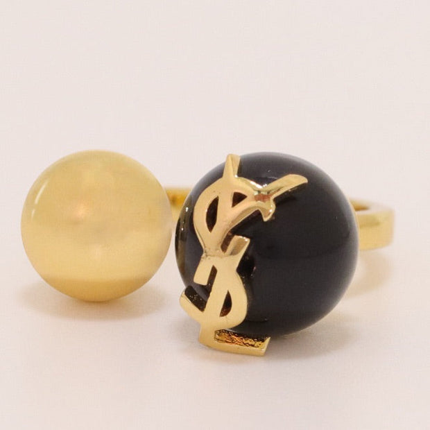Alphabet gold open ring with black pearl