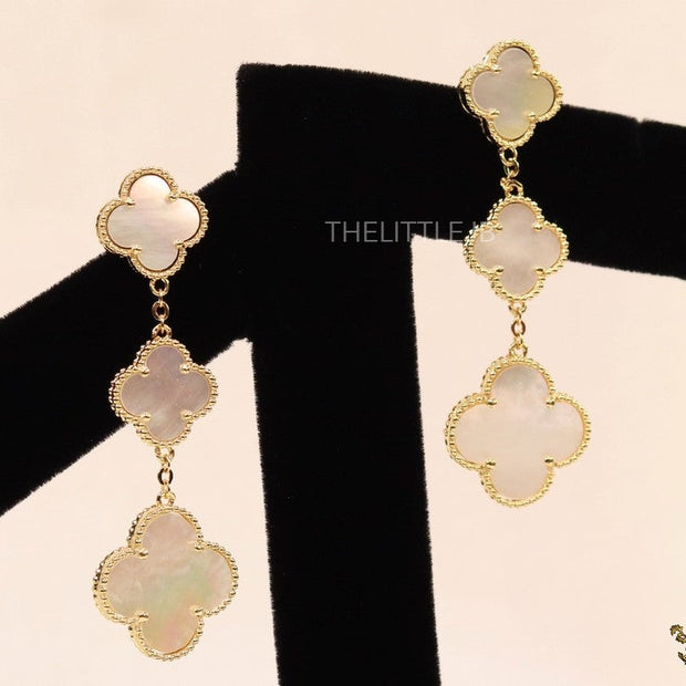 Golden and mother of pearl clover dangles