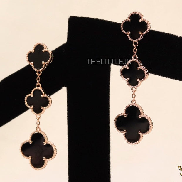 Rose gold and black clover dangles