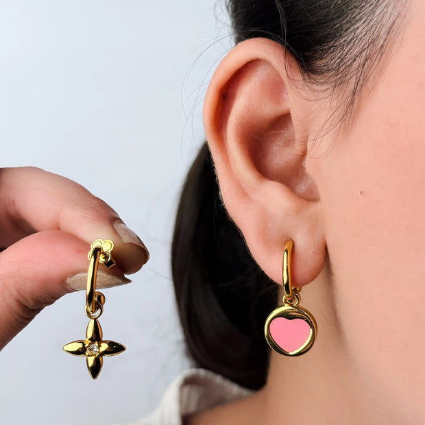 Gold Plated Pink Heart Hoop Earrings