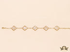Gold plated chain bracelet with mother of pearl clover