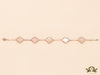 Rose gold plated chain bracelet with mother of pearl clover