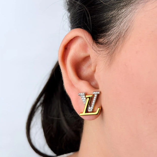 Alphabet LV Crystal Stud Earrings
