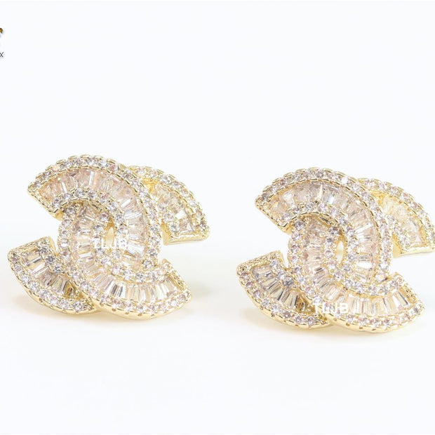 Double C baguette studs - Gold