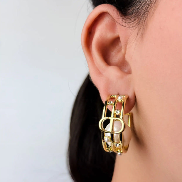 Alphabet CD Pearl Hoop Earrings