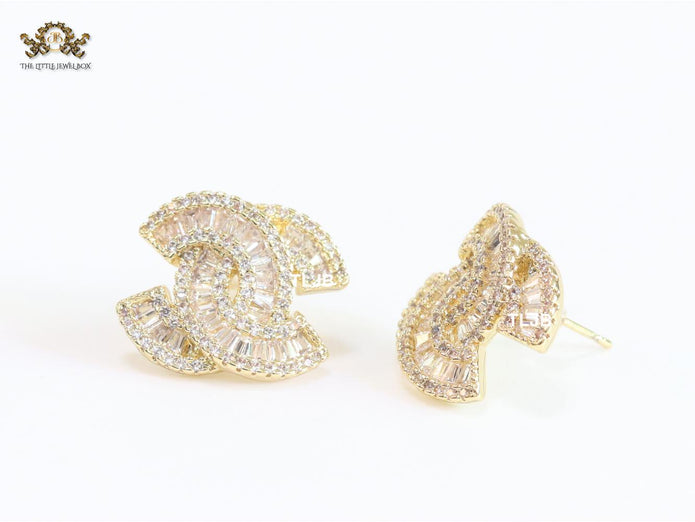 Double C baguette studs - Gold
