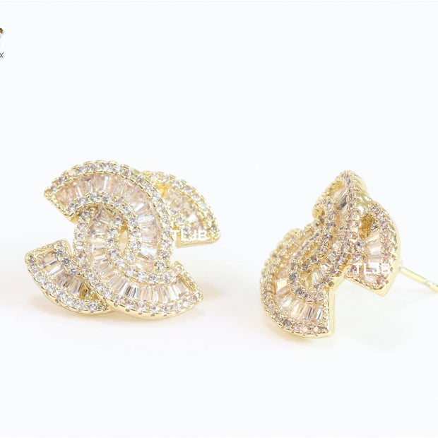 Double C baguette studs - Gold