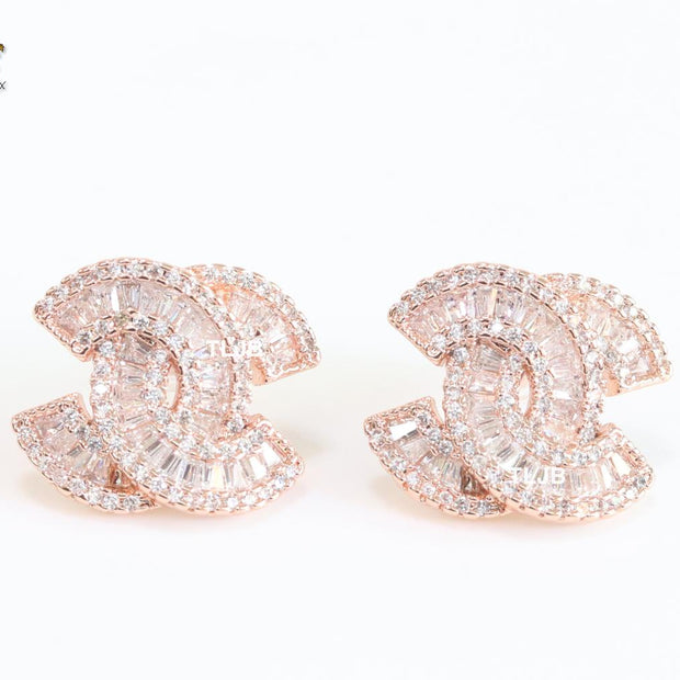 Double C baguette studs - Rose gold