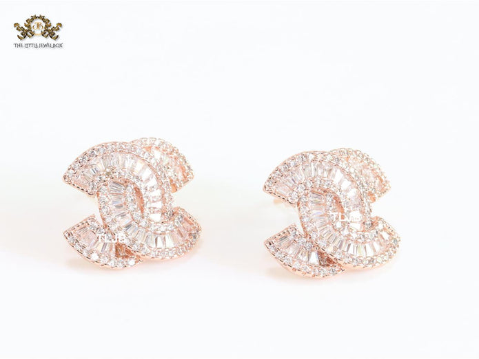 Double C baguette studs - Rose gold