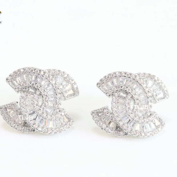 Double C baguette studs - Platinum plated
