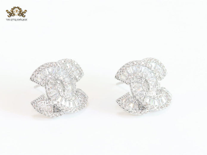 Double C baguette studs - Platinum plated