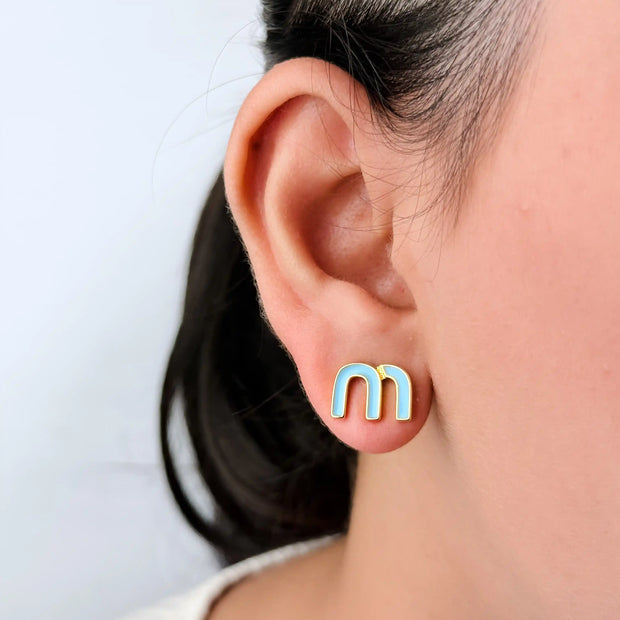 Sky Blue Alphabet M Stud Earrings