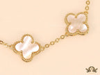 Gold plated chain bracelet with mother of pearl clover