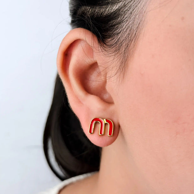 Pink Alphabet M Stud Earrings