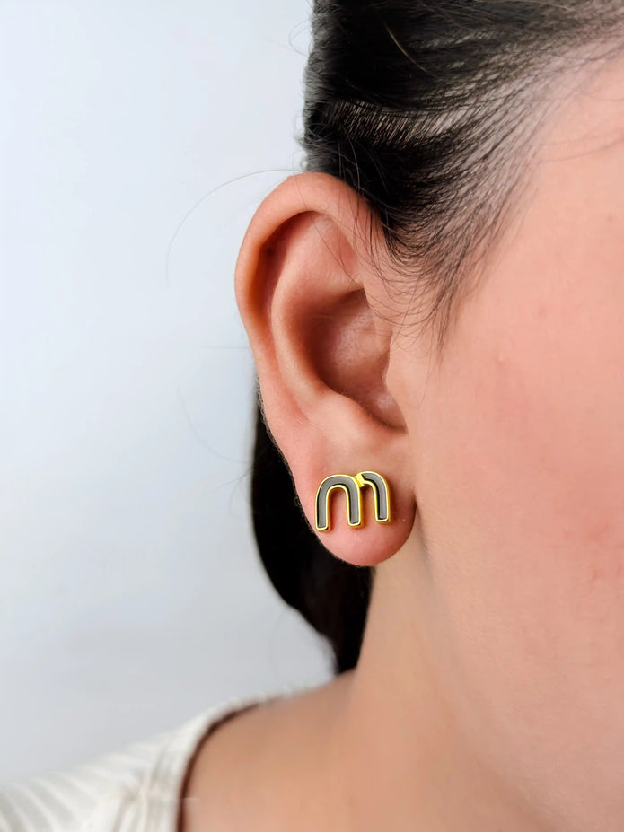 Black Alphabet M Stud Earrings
