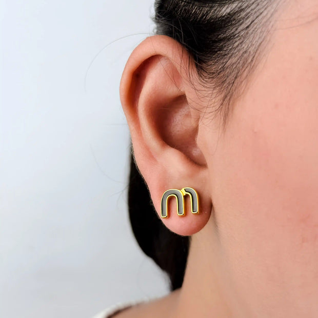 Black Alphabet M Stud Earrings
