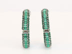 Alphabet V green Stone studded hoops