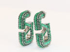 Alphabet V green Stone studded hoops