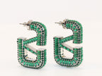 Alphabet V green Stone studded hoops