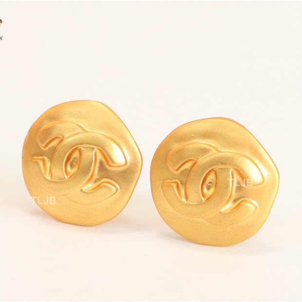 Double C gold clip on studs- big