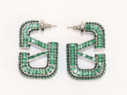 Alphabet V green Stone studded hoops