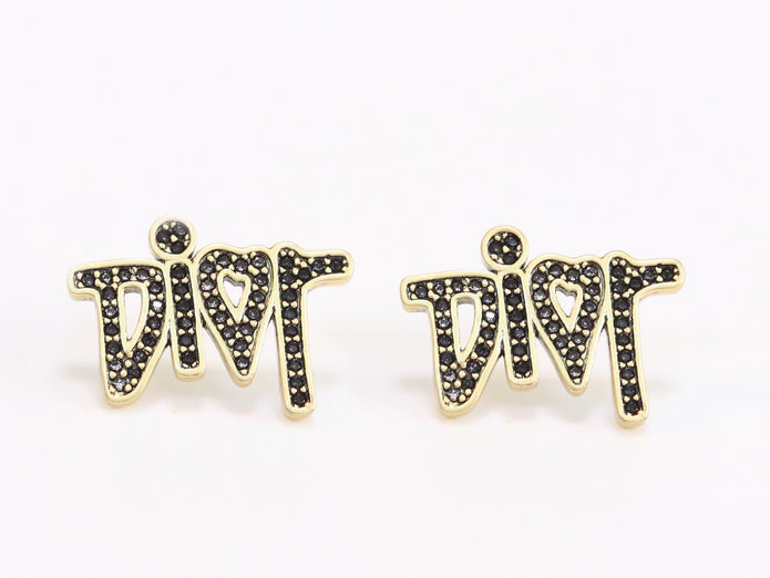Gold Alphabet C and D earrings with black stones
