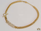 Chunky link chain necklace with cz alphabets