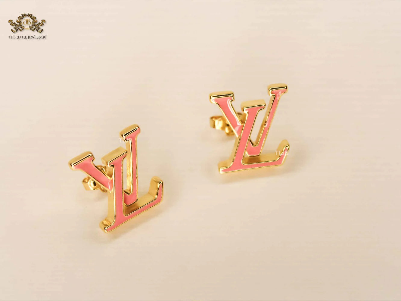 Alphabet LV Pink Enamel Stud Earrings