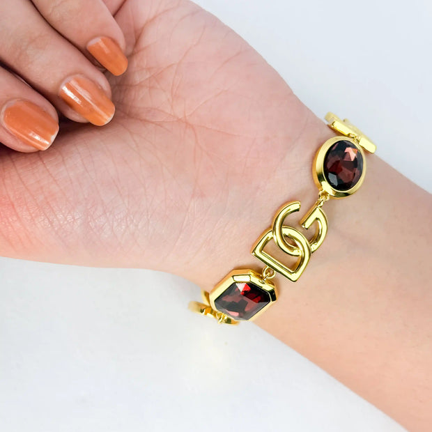 Gold Alphabet DG Gemstone Link Bracelet