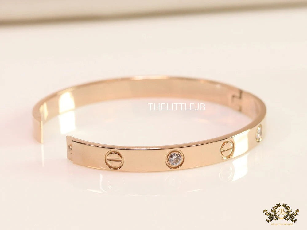 Men's Rose gold Screw and diamond oval shaped openable bracelets