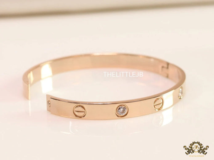 Men's Rose gold Screw and diamond oval shaped openable bracelets