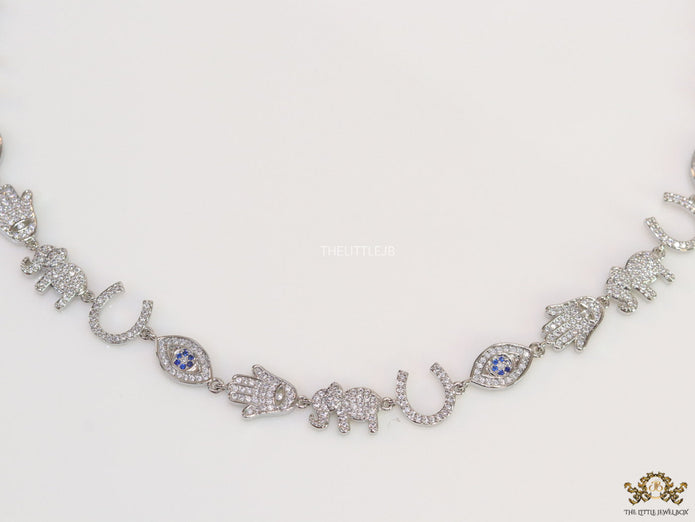 Choker style necklace with charms in platinum finish