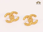 Double C hammered gold studs