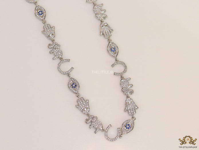 Choker style necklace with charms in platinum finish