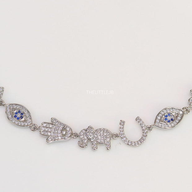 Choker style necklace with charms in platinum finish