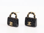 Black & gold double C purse earrings