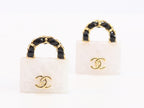 Black and white Double C purse earrings in gold