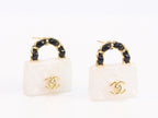 Black and white Double C purse earrings in gold