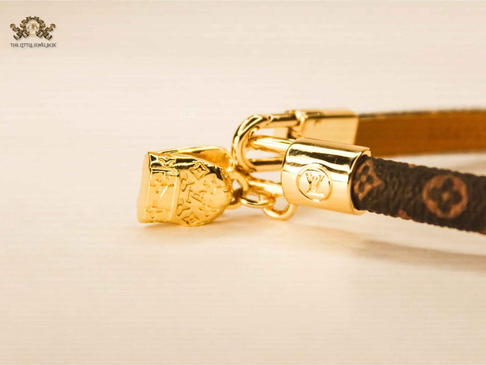 Alphabet L&V golden bag charm monogram leather bracelet
