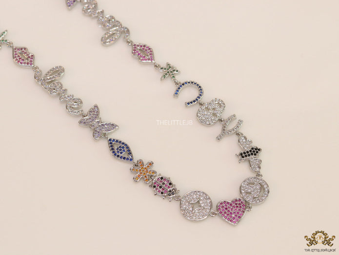 Platinum plated choker style cz lucky charm necklace