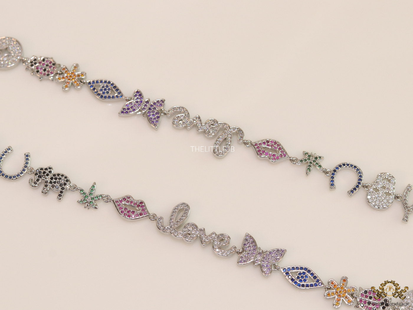 Platinum plated choker style cz lucky charm necklace