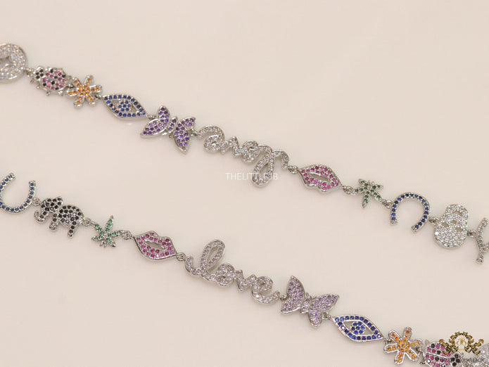 Platinum plated choker style cz lucky charm necklace