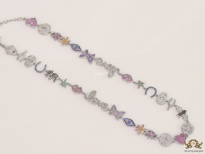 Platinum plated choker style cz lucky charm necklace
