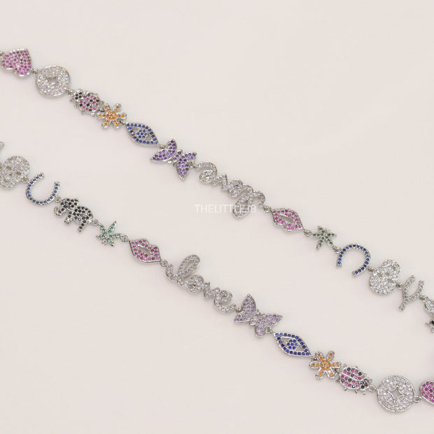 Platinum plated choker style cz lucky charm necklace