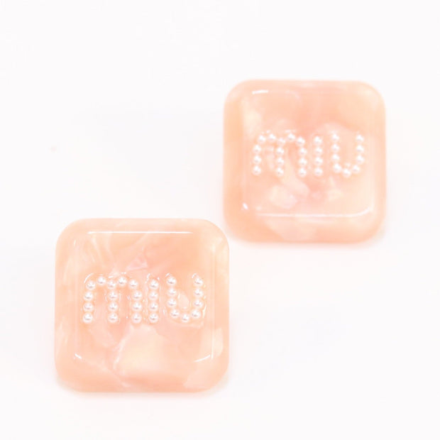 Peach enamel and pearl earrings