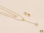 Dual chain necklace with white MOP clover in gold finish