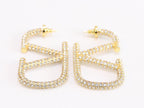 Open golden alphabet V earrings with cz 62 mm