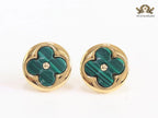 Green malachite & gold studs 15mm