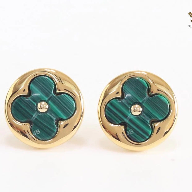 Green malachite & gold studs 15mm
