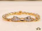 Men's dual plated cuban chain bracelet with cz panther motif